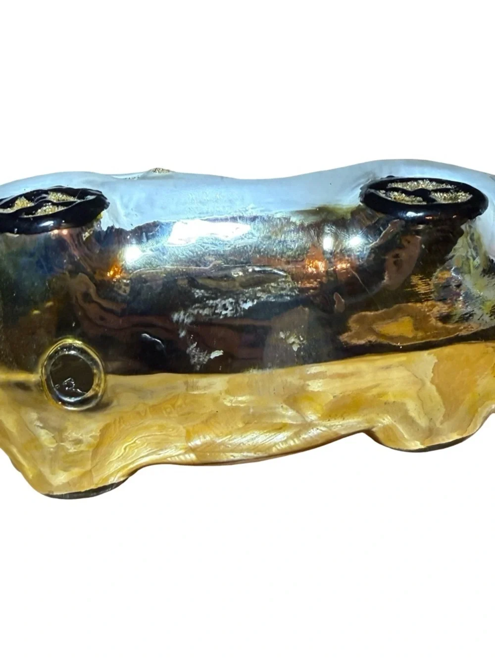 Pearlescent White Vintage Car Ornament with Gold Accents